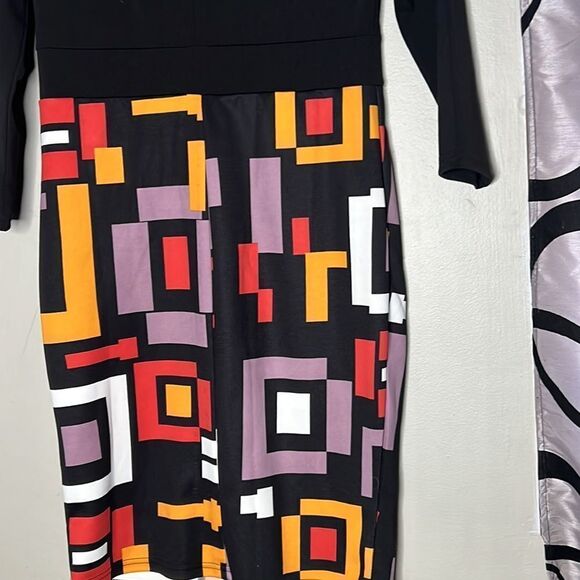 Miusol Women's Sheath Dress M Multi Geometric Exposed Zipper 3/4 Sleeve - Picture 12 of 13